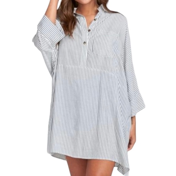 Show Me Your Mumu Striped Black White Henley Split Neck Draped Oversize Tunic S - Picture 8 of 12